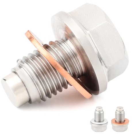 Magnetische Ölablassschraube M12 x 1,5 mit 6 Dichtringen, Edelstahl Ölablassschraube mit Magnet, Ölwannenschraube Ersatz kompatibel mit Honda Ford Mazda Hyundai Kia Audi Yamaha