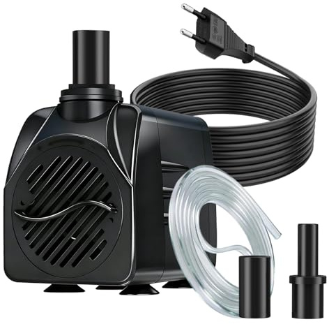 SongLong Springbrunnenpumpe 16W 800L/H 3m Kabel | Ultra-Leise, für Gart brunnen, Teich, Hydroponik-Anlagen