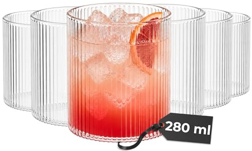 MIAMIO - Set 6 bicchieri da acqua in vetro - Senita (280 ml) quotidiani | Bicchieri in vetro per acqua, succo, matcha e cocktail, set da 6 per l'uso quotidiano a casa - lavabili in lavastoviglie