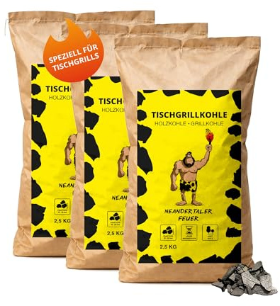 Neandertaler Feuer Tischgrillkohle Holzkohle Grillkohle – 7,5 kg Grill Kohle für Tischgrill Balkon Dutch Oven Minigrill BBQ | Grillholzkohle Buchenholzkohle Charcoal Barbecues | Restaurant Qualität