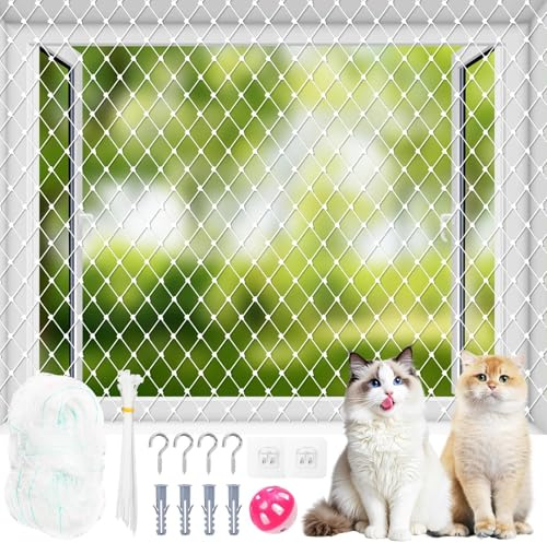 Katzennetz für Balkon ohne Bohren, 8x3m Katzennetz Katzenschutz-Netz mit Befestigungsseil und Zubehör, Balkonnetz für Katzen, Transparent Vogelschutznetz für Pflanzen, Gemüse, Fenstern, Zäune