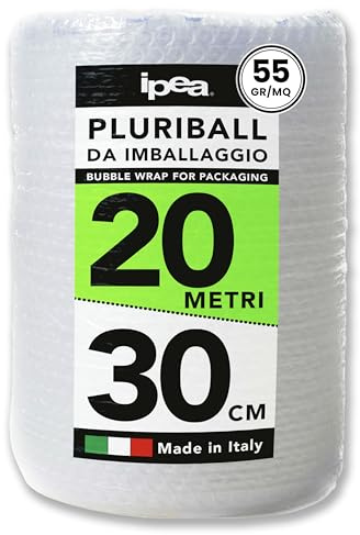 IPEA Rouleau Papier Film à Bulles pour Emballage et Expédition - 20 Mètres x 30 cm - Made in Italy - Pluriball pour la Protection et le Rembourrage d'Objets - Résistant Aux Déchirures - 55 g/m²