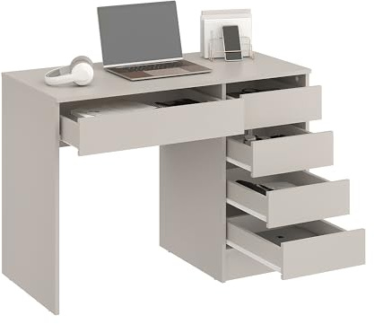 KOMTO Schreibtisch mit 5 Schubladen Cashmere – Computertisch, Bürotisch, Kinderschreibtisch mit Stauraum, PC Tisch für Jugendzimmer | Arbeitstisch PLIO 110 x 53 x 78,5 cm