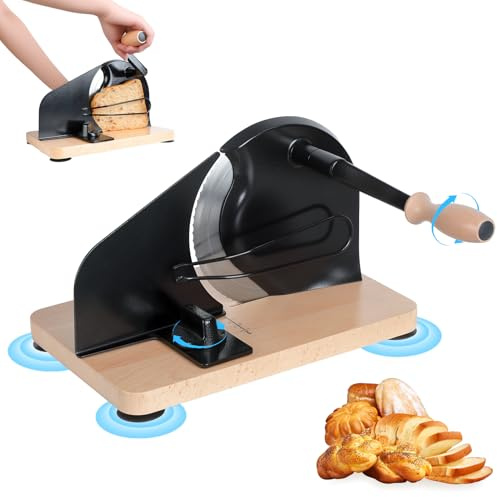 Manual Bread Slicer for Homemade Bread - Adjustable Hand Crank Bread Cutter for Sourdough & Loaves - Stainless Steel Bread Slicing Machine with Guide Rail & Suction Base (Black)