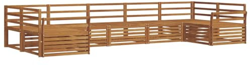 Mhdvray Outdoor-Sofagarnitur 7-teilig Modulares Gartensofa-Set aus massivem Akazienholz Naturfarbene Lounge-Gruppe für Garten und Terrasse Wohnlandschaft mit Latten-Design