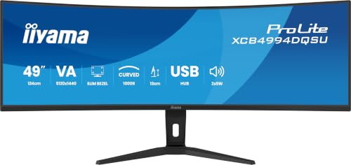iiyama XCB4994DQSU-B1 49 inch Curved Monitor, 120Hz, 2ms (GtG), Dual QHD 5120x1440, HAS