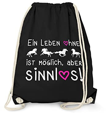 Fashionalarm Turnbeutel - EIN Leben ohne Pferde ist möglich Aber sinnlos | Fun Rucksack als Geschenk Idee Pferdefreunde, Schwarz One Size