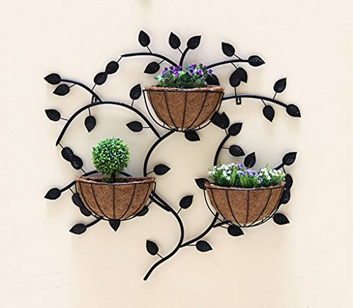 ZWJhj Blumenregalböden Europäische kreative Eisen-Wand-hängende Blumen-Gestelle, hängendes Blumen-Topf-Regal, Innenwand-Dekorations-Blumen-Halter 85 * 85CM Gartendekorationen (Farbe : Schwarz)