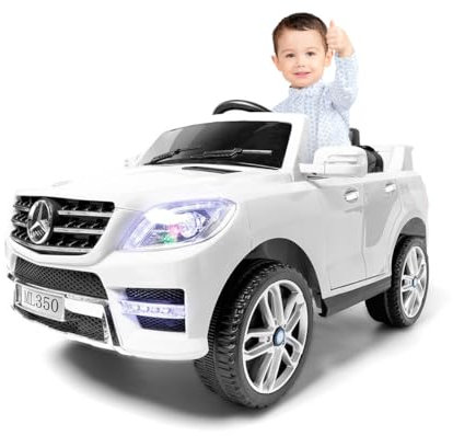 ATAA Mercedes G63 AMG 12v - Coche eléctrico para niños Todo tereno con batería 12v, con Mando para Padres, música y Luces. Coche a batería Estilo Todo Terreno con Muchos Extras (blanco-ml350)