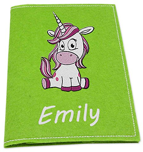 U-Heft Hülle bestickt mit Name Einhorn rosa pink Untersuchungshefthülle Untersuchungsheft schwarz pink blaugrau hellgrau dunkelgrau hellblau maigrün türkis (maigrün)
