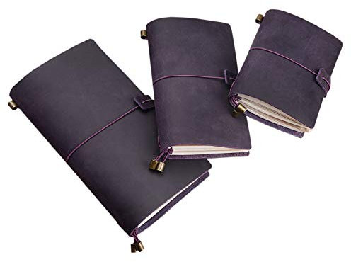 Elonglin Notizblöcke Premium Tagebücher Reisetagebuch Memo Notizbuch Crazy horse leather violett A5 Typ - 3 Seilschnallen