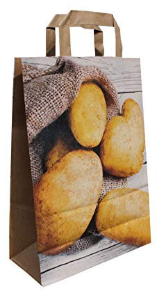 PGV Lot de 250 sacs en papier pour pommes de terre - Marron - Avec anse plate - 22 + 10 x 36 cm
