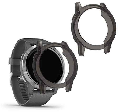 kwmobile 2X Sport Schutzhülle kompatibel mit Garmin Vivoactive 4 (45 mm) Hülle - Silikon Cover klar - Case ohne Tracker - Schwarz Transparent