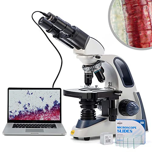 Swift SW380B 40X-2500X Magnification, Research-Grade Binocular Compound Lab Microscope, Mechanical Stage, with 5.0 mp Camera and Software Windows/Mac Compatible and 100pcs Blank Slides