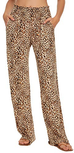 Urban Coco Women's Boho Palazzo Pants Wide Leg Beach Pants High Waisted Lounge Pants with Pockets, #13, Large