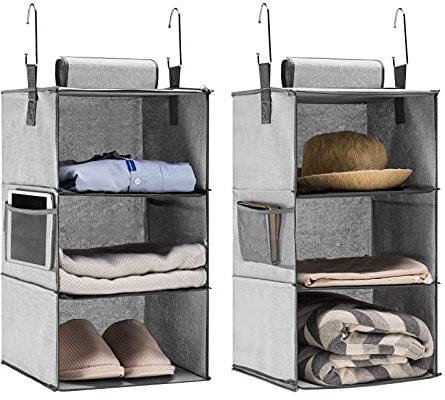YOUDENOVA Hängeschrank-Organizer mit 6 Ablagen, zwei 3 Ebenen, teilbar, robuste Pullover-Aufbewahrung im Kleiderschrank, Segeltuch, 30,5 cm B x 30,5 cm T x 106,7 cm H, Grau
