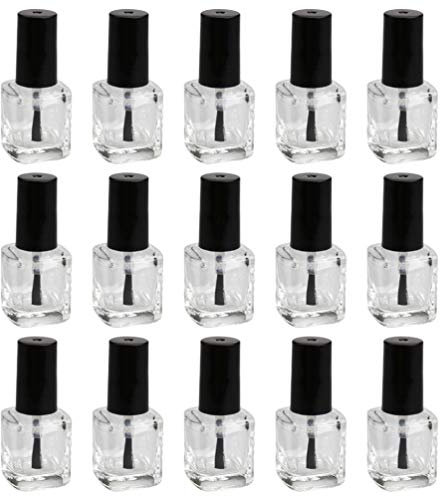 10Pcs Leere Nagellack Flasche Klaren Nachfüllbar Nagellack Nagellack Fläschchen Kosmetik Halter mit Pinsel für Nail Art Probe 15Ml Schwarz Weiß