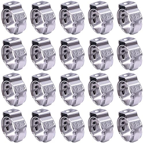 mankk 20PCS 3/8inch(13.3mm) Stainless Single Ear Clamp Rings,Stainless Steel PEX Cinch Clamp Rings for PEX Tubing Pipe Fitting Connections M-073-13.3