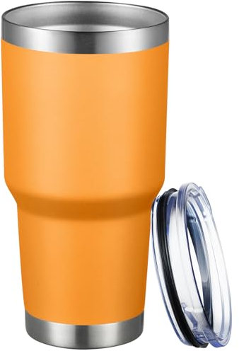 MEWAY 30oz Tumbler Double Wall Vacuum Insulated Travel Mug, Stainless Steel Tumbler with Lid, Durable Powder Coated Insulated Coffee Cup for Cold & Hot Drinks (Orange,1 PACK)
