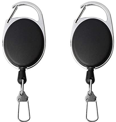 Retractable KeyChain, 2 Pack Heavy Duty Badge Reel Extendable Keyring Elastic Clips for Belt Clip, Safety Anti-lost Badge Holder Black with 68cm Nylon Cord for Men