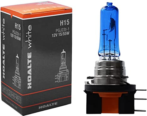 HOALTE - Glühbirne für Autolampen - 1 Stück, H15, PGJ23T-1, Super White, Weiß, 12V, 15 / 55W, Halogenlampe, Quarzglas mit UV-Filter, Lange Nutzungsdauer