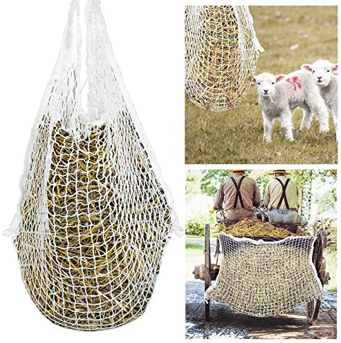 SWANEW Heunetz 120 x 90 cm, weiß, Maschenweite 3 x 3 cm 1er Set Heusack, Heuraufe Futternetz, Extrem reißfest, für Pferden, Schafen, Rindern, Heutasche Füllmenge ca. 9Kg