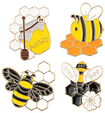 PandaHall Emaille-Anstecknadel-Set mit Bienen- und Honigmotiven, 4 Stile, niedliche Insekten-Brosche, Anstecknadel, Abzeichen für Kleidung, Taschen, Jacken, Zubehör