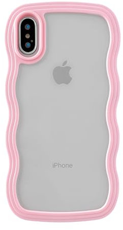 Caseative for iPhone X/Xs Case, Cute Curly Wave Frame Shape Shockproof Soft Compatible with iPhone Case (Pink,iPhone X/Xs)