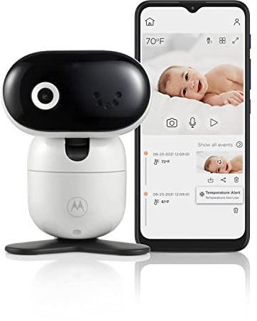 Motorola Nursery PIP1010 CON Baby Monitor-mit Kamera-Schwenken, Neigen, Zoomen und Nachtsicht-Wandhalterung-Motorola Nursery App-Raumtemperatur, Zwei-Wege-Kommunikation und Schlaflieder, Schwarz