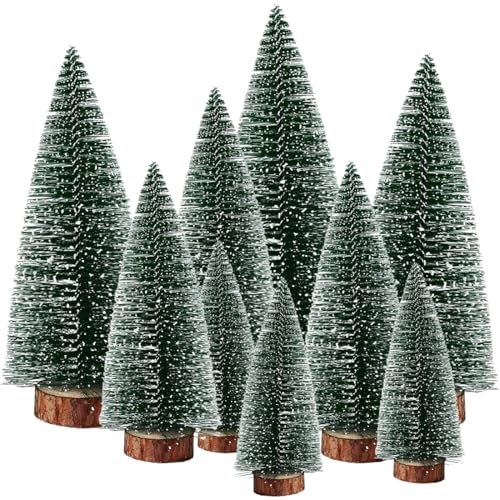 Grün Klein Mini Christbaum, Kleine Weihnachtsbaum Künstlich, Künstlicher Kleiner Kiefernbaum mit Holzsockel, Grün Tannenbaum für Weihnachten Neujahr Party (Dunkelgrün 9 Pack - 10/15/20 cm)