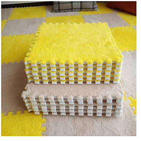 30 X 30 cm Puzzle-Bodenmatte, Plüsch-Schaumstoffmatten, Flauschige Teppichfliesen, Bodenmatte Für Schlafzimmerdekoration, Weicher Rutschfester Und Sturzsicherer, 7 Mm Dicker,Apricot+Yellow