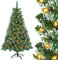 UISEBRT Weihnachtsbaum Künstlich mit Beleuchtung 150cm - LED Weihnachtsbäume Tannenbaum Christbaum Dekobaum mit Lichterkette und Ständer, Weihnachtsdeko, Grün PVC mit Schnee-Effekt & Kiefernzapfen