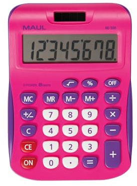 Maul Taschenrechner MJ 550 großes Display mit 8 Stellen Standardfunktionen für Büro, Zuhause, Schule Batterienutzung bei Dunkelheit Funktionstasten farbig Pink, 7263422, 15,5 x 11,0 x 2,5 cm