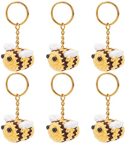 nbeads 6 Stück Häkeln Biene Schlüsselanhänger, Stricken 3D Kawaii Hummele Schlüsselanhänger Nette Auto Schlüsselring Charm Handgemachter Schlüsselanhänger Zubehör Geldbörse Anhänger für Tasche
