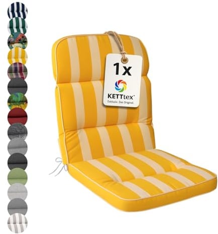 KETTtex EXKLUSIV Auflage Mittellehner gelb gestreift I Gartenstuhl Polster 110x50x7cm I hochwertige & Pflegeleichte Sesselauflage I Wetter- & formbeständige Stuhlauflage I KTH3 Sitzauflage