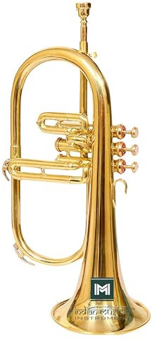 Indisches Musikinstrument Flügelhorn 3 Ventile BB Pitch Premium Qualität inkl. Mundstück und Tragetasche (BRASS) (Gold)