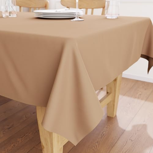 Encasa XO Tischdecke, Einfarbig, Baumwoll Canvas 140x140 cm | Hell beige, Quadratisch | 4 Seater | 140x140 cm | Maschinenwaschbar | Strapazierfähig | Tischschutz