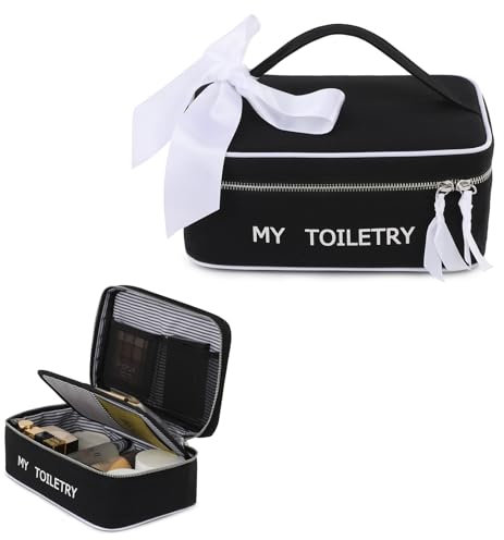 Makeup Tasche für Damen und Mädchen, Lychii Reise Kulturtaschen Organizer mit Abnehmbaren Pinselteilern, Wasserdichter Kosmetiktasch - Schwarz