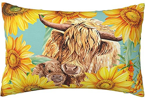 Kissenbezug Gelbe Blühende Sonnenblumen-Niedliche Yaks-Tierblume Aquarell-Malerei Kopfkissenbezug Superweicher Kissen Bezug Bequemer Kissenhülle Für Wohnzimmer Schlafzimmer Zuhause 40x60 cm