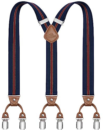 Dresime Bretelles pour hommes avec 6 pinces métalliques en Y Ajustables Bretelles pour pantalons Bretelles élastiques robustes pour hommes B-rayure E Taille Unique
