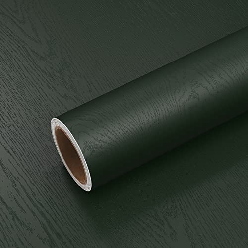 VEELIKE Vintage Dark Green Wood Effect Wallpaper Self Adhesive Wood Vinyl Wrap for Kitchen Cupboards Sticker 40cm×300cm Sticky Back Plastic Roll Contact Paper for Furniture Bedroom Bathroom Wall Paper