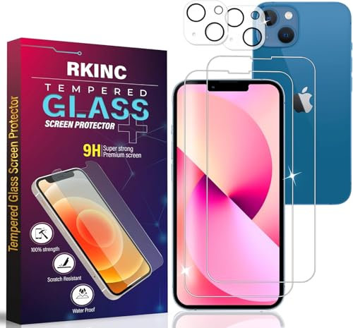 RKINC Screen Protector [2 + 2 Pack] for iPhone 14 Plus 6.7-Inch, Tempered Glass Film Screen Protector & 2 Camera lens Protector [LifetimeWarranty][Anti-Scratch][Anti-Shatter]