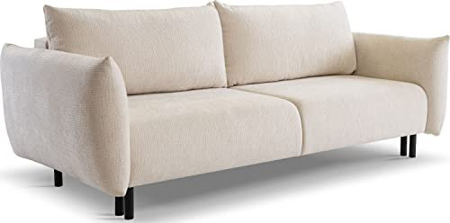 WFL GROUP Sofa mit Bettkasten - Schlafsofa mit Schwarze Metallbeine - 3 Sitzer Sofa Bett - Couch mit Schlaffunktion Bettfunktion Skandinavisch Polstergarnitur - Hell Beige