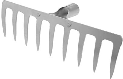Neun Zahn Rechen aus Eisen für Gartenarbeiten und Kunstrasen, Silber