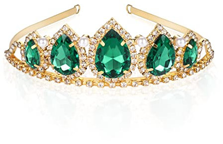 hengkaixuan Frosch Prinzessin Tiana Krone Kostüm Party Dress Up Schmuck Mädchen Halloween Geburtstag Fancy Grün Kristall Tiara