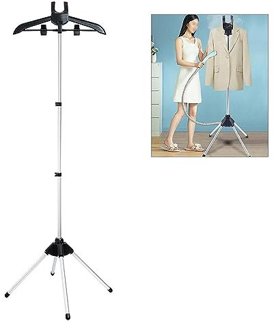 Steamer Stand - Folding Telescopic Clothes Steamer Holder with Ironing Gloves - Handheld Garment Steamer Rack and Hanger for Steam Ironing Clothes (Black)