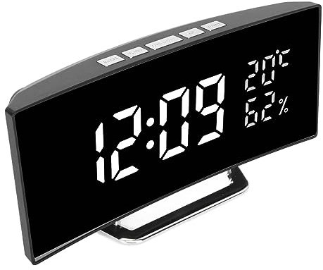 SatcOp Digitaler Wecker, Gebogene Digitaluhr, Dual-Display-Modus, Intelligenter Lichtsensor, Hintergrundbeleuchtung, Große Schriftart für Zuhause