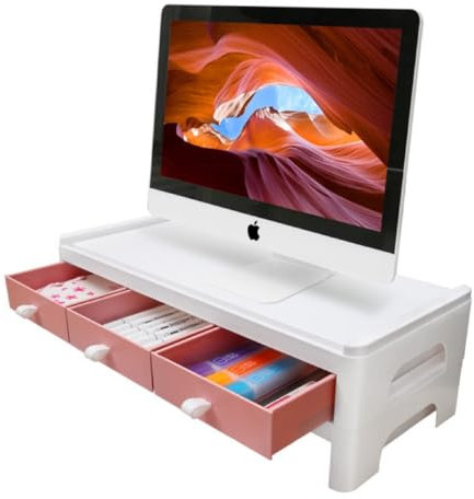 BETAM Soporte Monitor,Soporte Monitor Escritorio para Ordenador, iMac, PC (2 Niveles,Rosa)