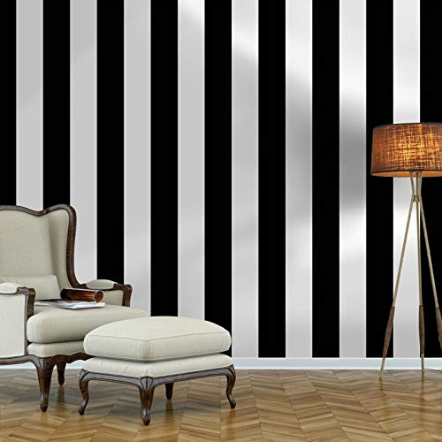 Guvana 472.4x17.7 Striped Peel and Stick Wallpaper Black and White Self-Adhesive Wallpaper Removable Contact Paper Waterproof Wall Paper for Livingroom Cabinets Shelves Drawer Liner Decor Vinyl Roll