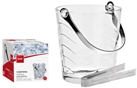 Home Solazzia - Cubitera Cristal Transparente Ø 12 CM, Cubitera con asa + Pinza Ondas/Lisa Ideal para para Cubitos de Hielo (Cristal Ondas)